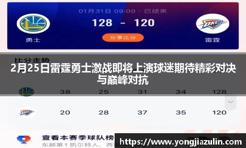 2月25日雷霆勇士激战即将上演球迷期待精彩对决与巅峰对抗